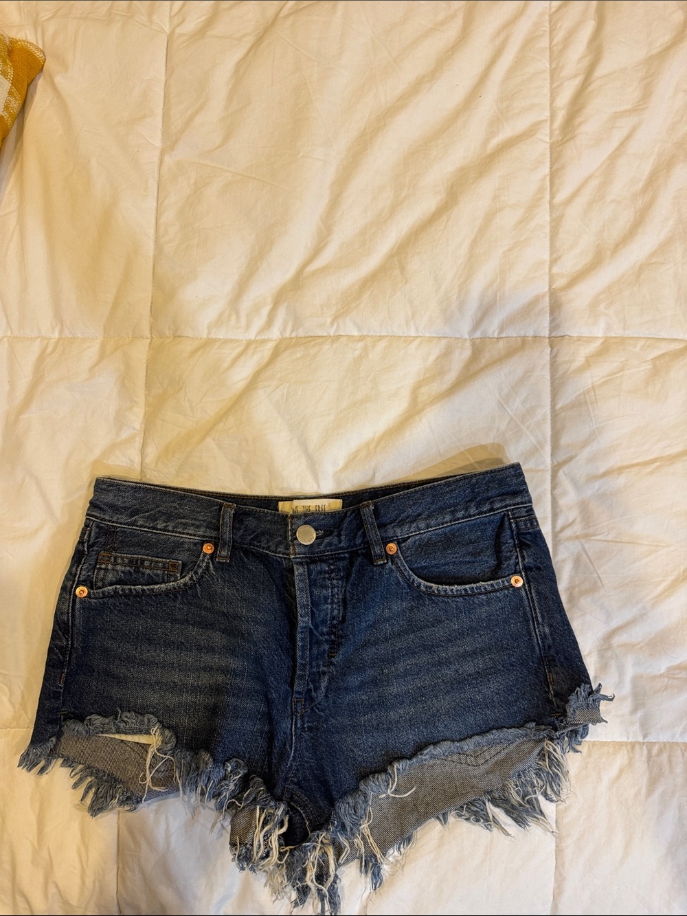 We The Free Dark Indigo Frayed Denim Cutoff Shorts